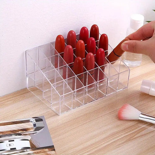 Organizador de lápices labiales de acrílico transparente de 24 rejillas, estante de almacenamiento de cosméticos de escritorio, soporte de exhibición de maquillaje para el hogar, la oficina, el dormitorio, el baño