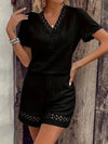 Women's Fashion Set Casual Solid V Neck Short Sleeve Tops+high Waist Shorts Two Piece Sets Women Summer Office Womens 2025