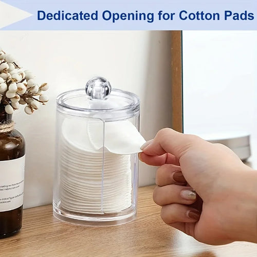 Organizador de maquillaje redondo acrílico transparente de 1/2 piezas Organizador de maquillaje Soporte para hisopos de algodón Caja organizadora de almohadillas de algodón Almohadillas de maquillaje