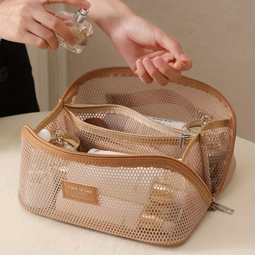 Bolsa organizadora de maquillaje de lujo, estuche de viaje cosmético femenino con cremallera, bolsa de almacenamiento de artículos de tocador de gran capacidad para el bolso de maquillaje de mujer