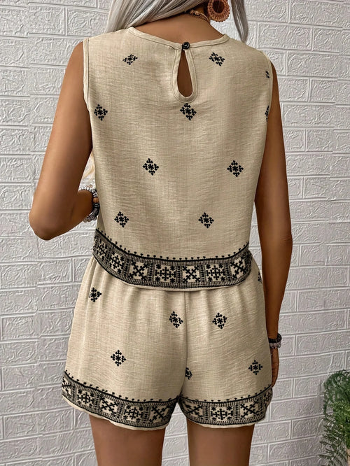 Conjunto de dos piezas de moda para mujer: top sin mangas con pantalones cortos, combo de atuendo informal y cómodo.