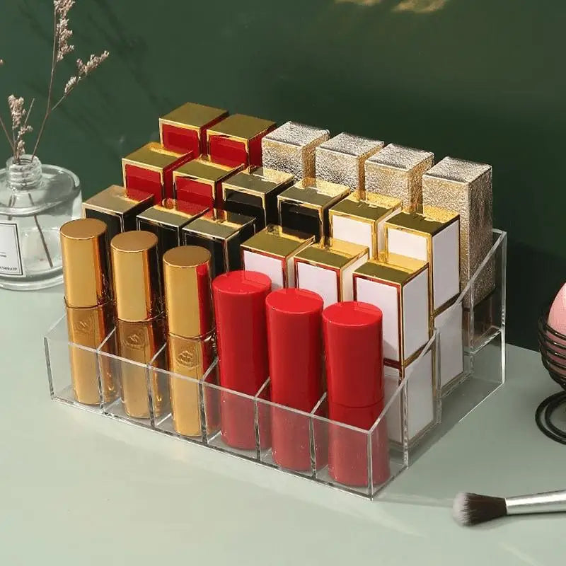 24 Grids Clear Acrylic Lipstick Organizer, Desktop Cosmetic Storage Rack, Makeup Display Stand For Home, Office, Dorm, Bathroom