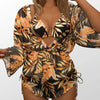 2024 New 3 Piece Bikini Set Plus Size Swimsuit Women Long Sleeve Cover Up Print Halter Swimwear Beach Wear Sexy Bathing Suit 3XL