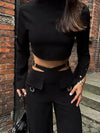 Solid Color Pants Set Crossover Two Piece Set with High Collar Long sleeves  Solid Women  Wide Leg Pants Suit Office Clothing