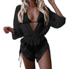 2024 New 3 Piece Bikini Set Plus Size Swimsuit Women Long Sleeve Cover Up Print Halter Swimwear Beach Wear Sexy Bathing Suit 3XL