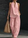 Women Sleeveless Pullover Top and Loose Pants Matching Sets, Solid Patchwork 2 PC Outfits, 2026 Summer Casual Suits Streetwear
