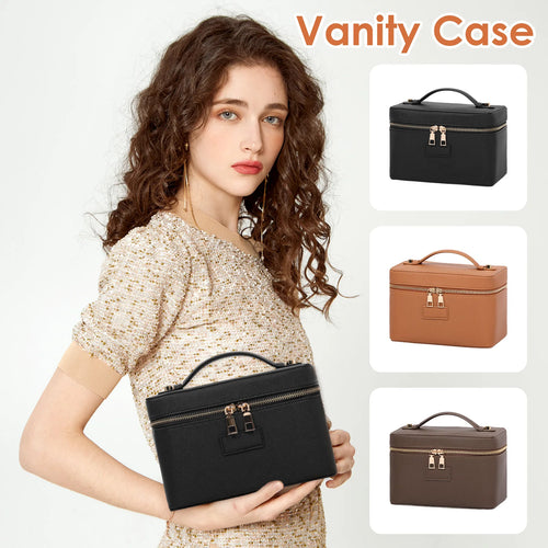 Bolsa de cosméticos de cuero sintético para mujer, neceser de viaje grande de lujo, organizador de maquillaje portátil