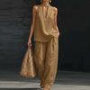 Women Sleeveless Pullover Top and Loose Pants Matching Sets, Solid Patchwork 2 PC Outfits, 2026 Summer Casual Suits Streetwear