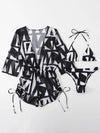 2024 New 3 Piece Bikini Set Plus Size Swimsuit Women Long Sleeve Cover Up Print Halter Swimwear Beach Wear Sexy Bathing Suit 3XL