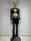 Women Luxury Sexy Long Sleeve Mesh Black Beige Two Piece Pants Set 2024 Celebrity Designer Fashion Women's Set