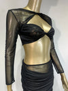 Women Luxury Sexy Long Sleeve Mesh Black Beige Two Piece Pants Set 2024 Celebrity Designer Fashion Women's Set