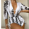 2024 New 3 Piece Bikini Set Plus Size Swimsuit Women Long Sleeve Cover Up Print Halter Swimwear Beach Wear Sexy Bathing Suit 3XL