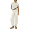 Spring Solid Color Pants Sets Women Fashion Sporty Style Short Sleeves Tops High Waist Trousers Two Piece Set Female Streetwear