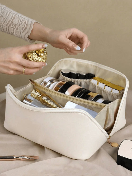 Neceser de viaje grande para mujer, organizador de maquillaje de cuero, kit de aseo femenino, estuche de maquillaje, bolsa de almacenamiento de lujo para mujer