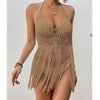 Beach Women's Crochet Knitting Sexy Bandages Swimwear Hollow-out Long Tassel Bikini Cover up Summer Vacation Top Bathing Suit