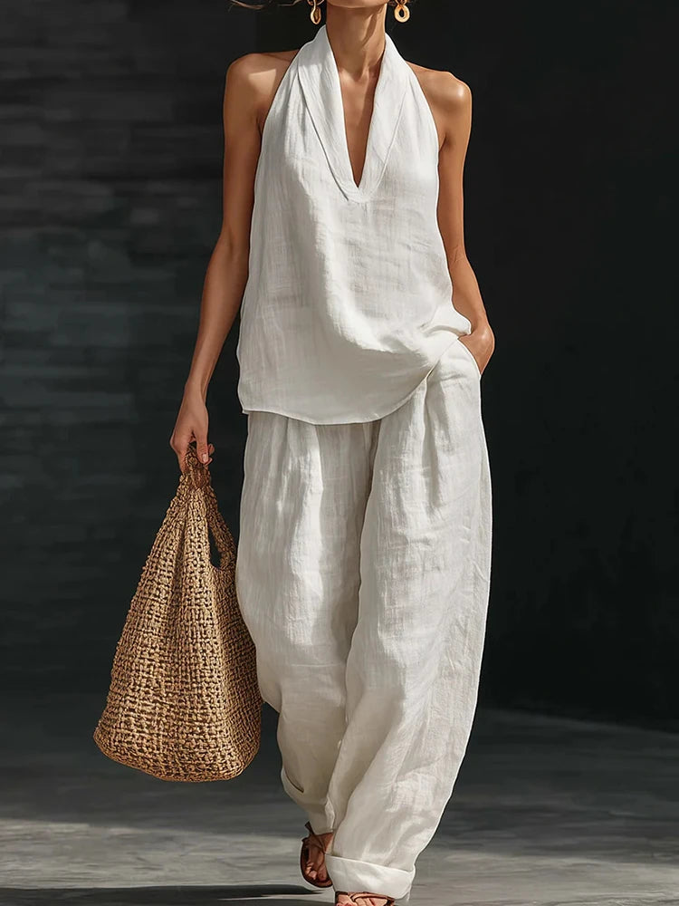 Women Sleeveless Pullover Top and Loose Pants Matching Sets, Solid Patchwork 2 PC Outfits, 2026 Summer Casual Suits Streetwear