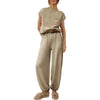 Spring Solid Color Pants Sets Women Fashion Sporty Style Short Sleeves Tops High Waist Trousers Two Piece Set Female Streetwear