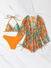 2024 New 3 Piece Bikini Set Plus Size Swimsuit Women Long Sleeve Cover Up Print Halter Swimwear Beach Wear Sexy Bathing Suit 3XL