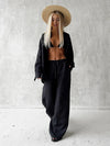 2025 New Casual Cotton Shirt Pants Suit Lapel Single Breasted Loose Long-sleeved Shirt+Wide-leg Pants Casual Sets Women Clothing
