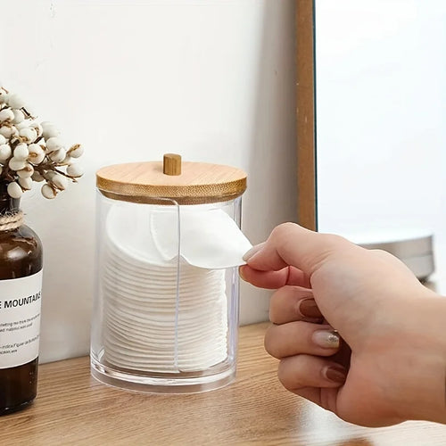 Organizador de maquillaje redondo acrílico transparente de 1/2 piezas Organizador de maquillaje Soporte para hisopos de algodón Caja organizadora de almohadillas de algodón Almohadillas de maquillaje