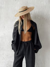 2025 New Casual Cotton Shirt Pants Suit Lapel Single Breasted Loose Long-sleeved Shirt+Wide-leg Pants Casual Sets Women Clothing