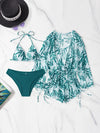 2024 New 3 Piece Bikini Set Plus Size Swimsuit Women Long Sleeve Cover Up Print Halter Swimwear Beach Wear Sexy Bathing Suit 3XL