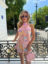 CNYISHE Halter Prints Backless Sleevless Suits Fashion Sheath Sexy Club Women Sets Summer Chic Female Fit 2-Pieces(Tops+Short)
