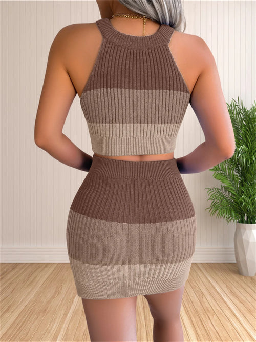 Vestido de suéter para mujer, verano, corazón, punto, cuello redondo, sin mangas, suéteres, conjuntos de 2 piezas